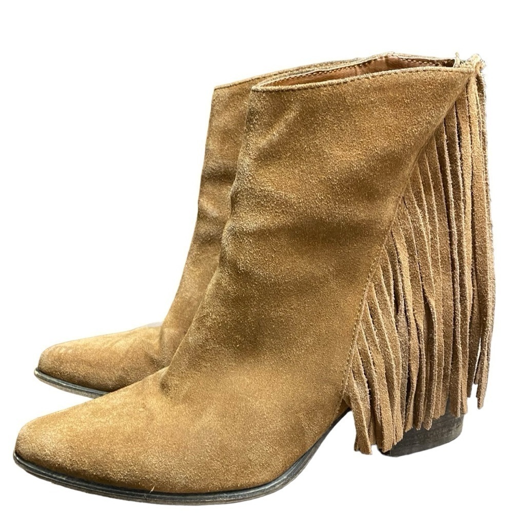 Steve Madden Country Cowgirl Fringe Suede Leather Brown Heeled Booties Size 9